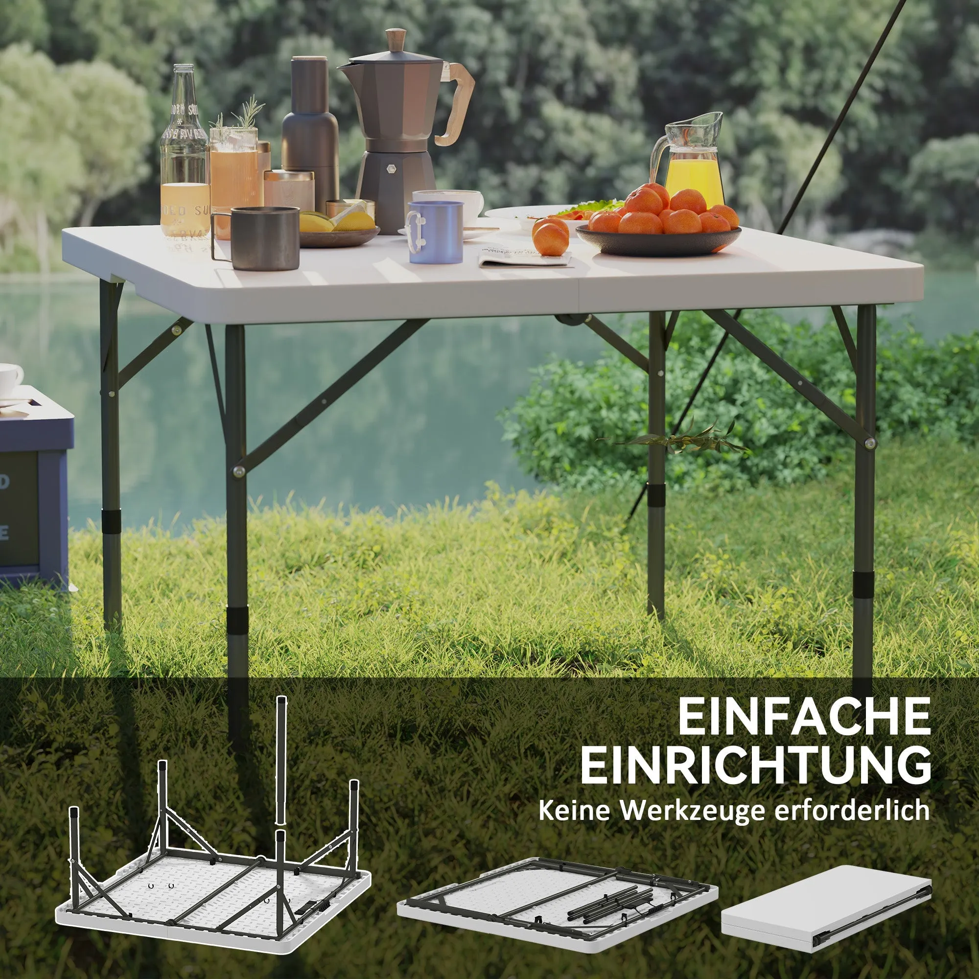 Rootz Foldable Picnic Table - Camping Table - Adjustable Height Table - Easy Transport - 86 x 86 x 74 cm