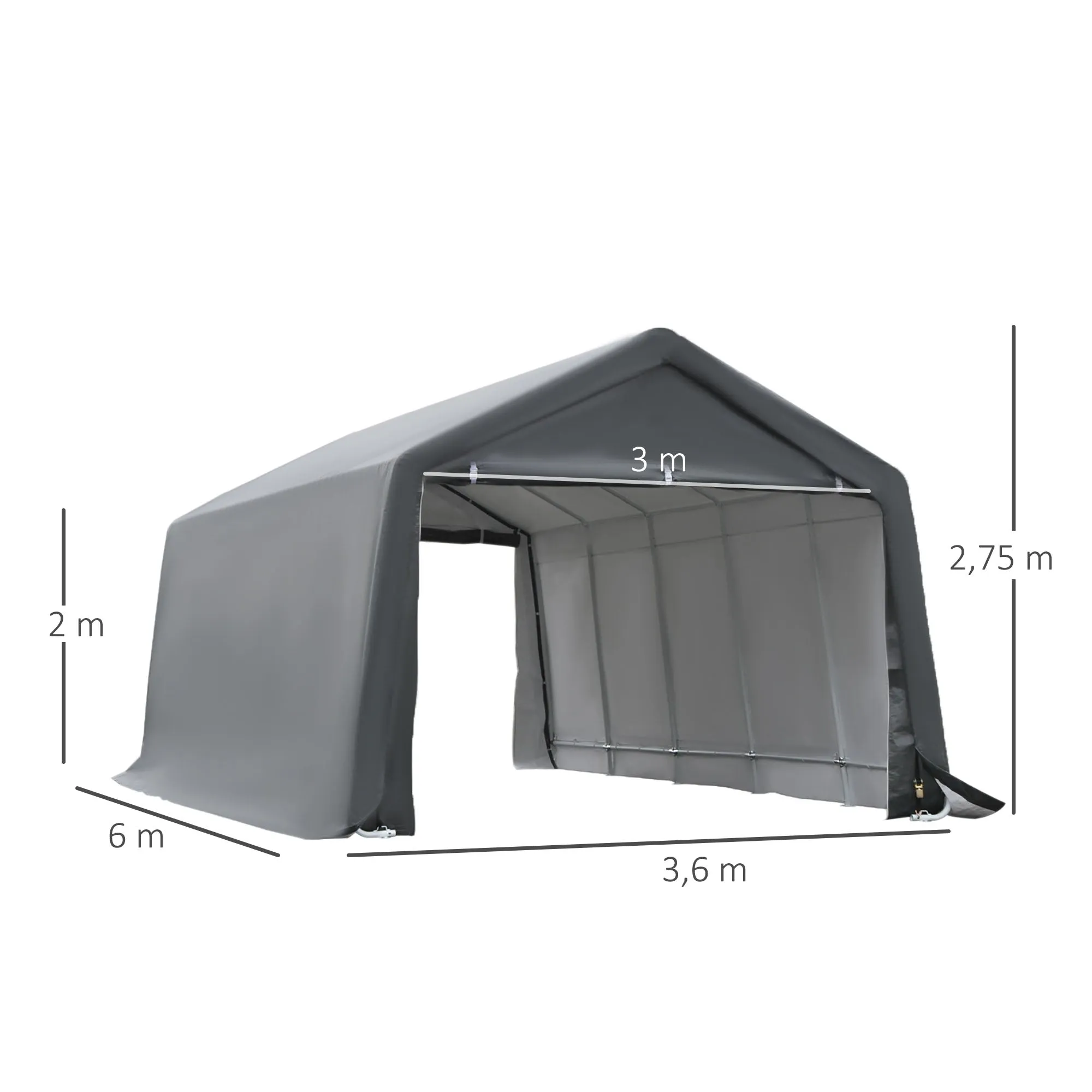 Rootz Garage Tent Carport - Shelter - Storage Tent - Waterproof & UV-Resistant - 6m x 3.6m x 2.75m