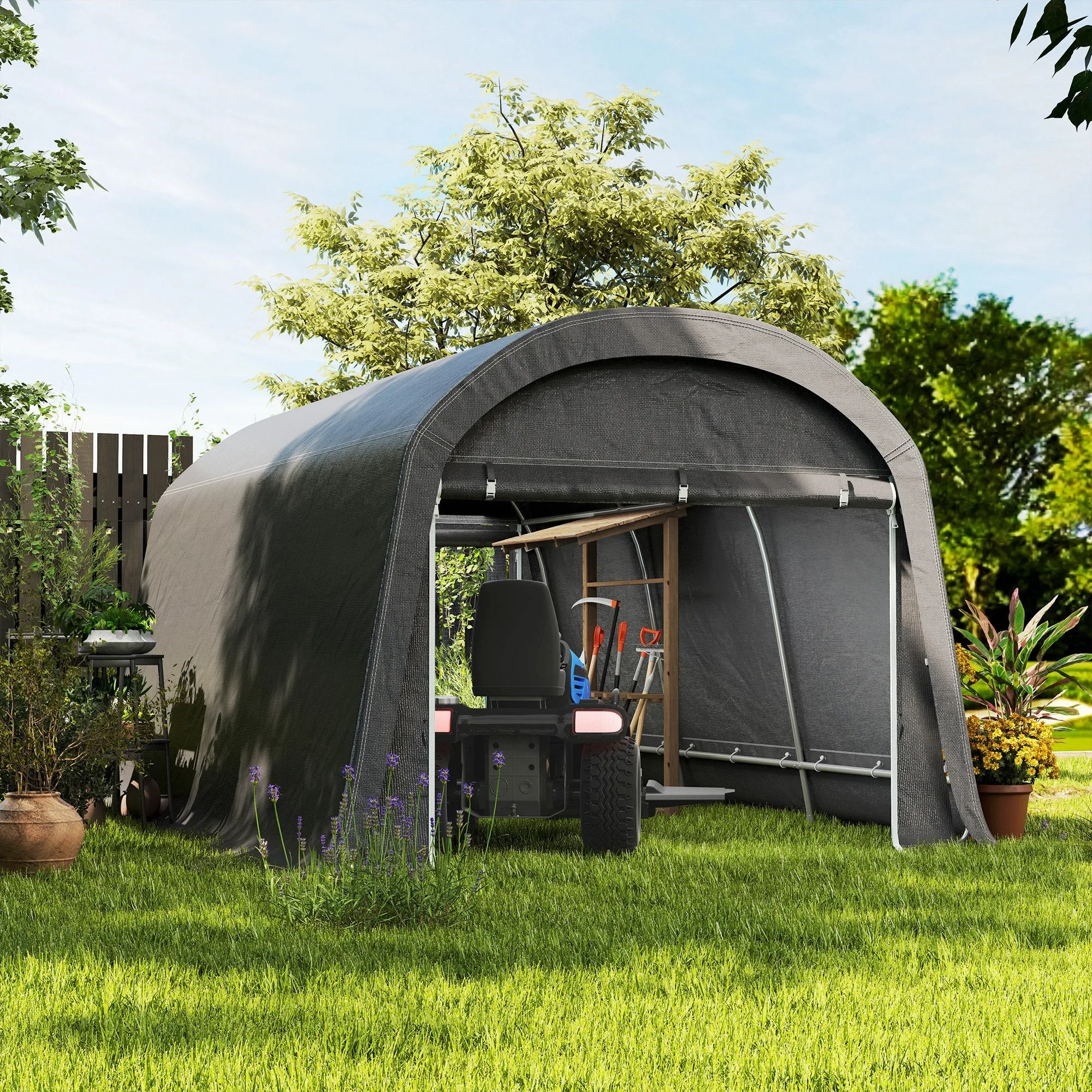Rootz Garden Storage Tent - Tool Tent - Installable Garage - UV-Resistant - 300l x 450b x 230h cm - Grey