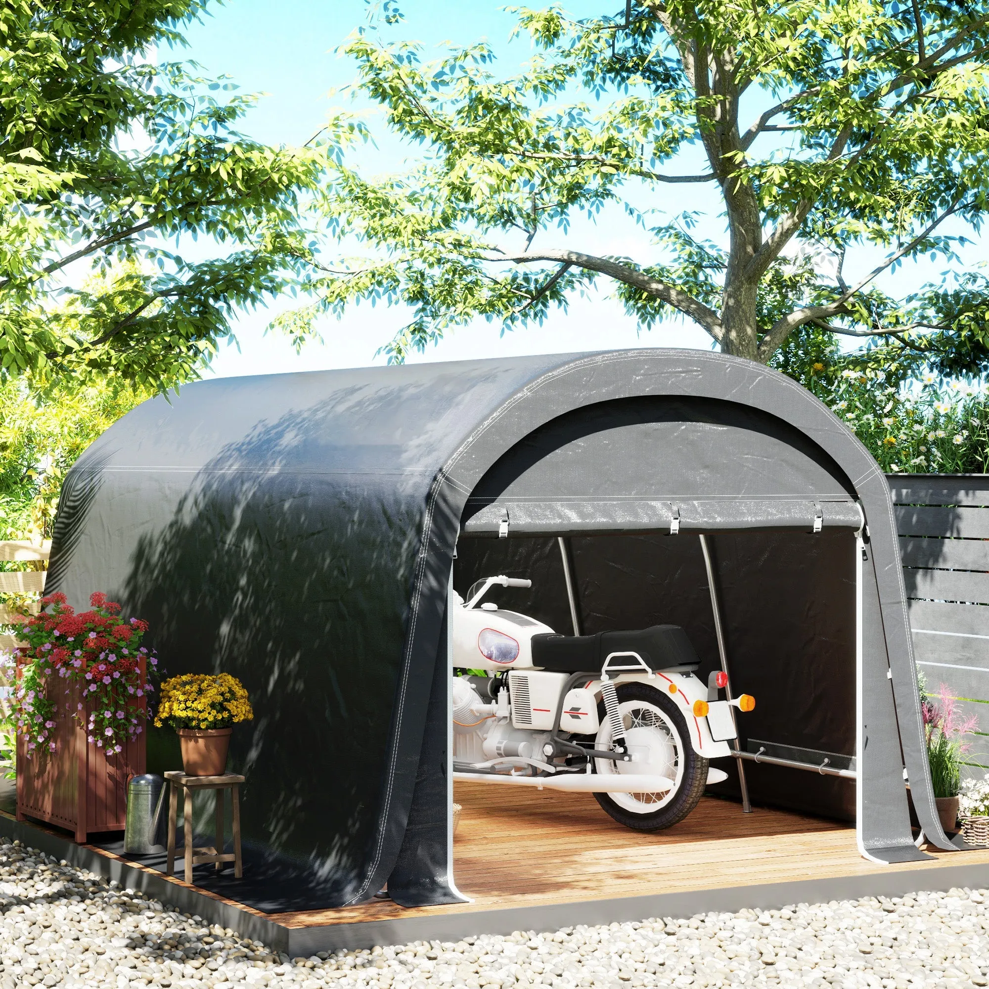 Rootz Garden Storage Tent - Tool Tent - Installable Garage - UV-Resistant - 300l x 450b x 230h cm - Grey