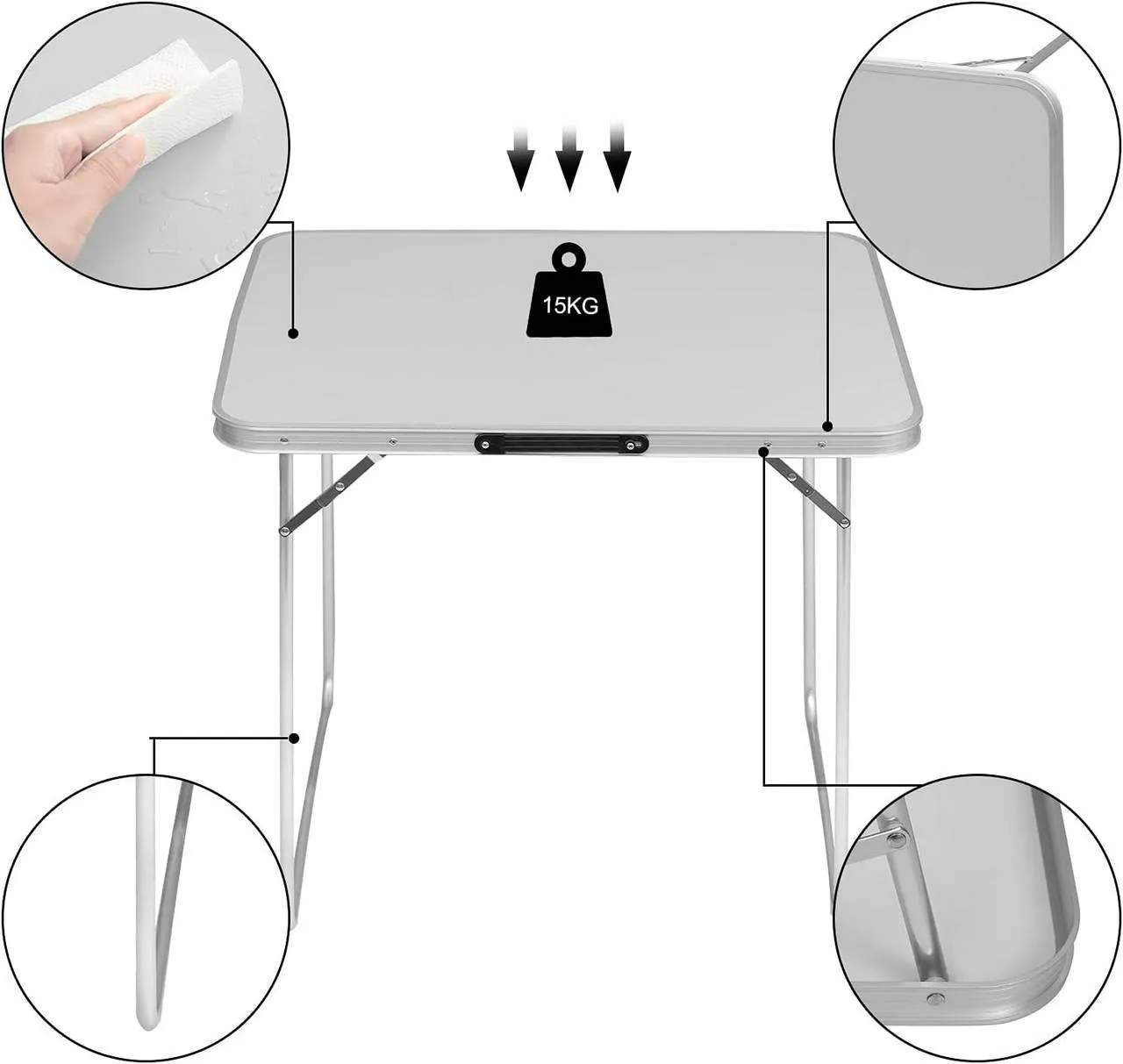 Rootz Portable Aluminum Camping Table - Folding Outdoor Table -Compact Foldable Table - Lightweight - 60cm x 70cm x 80cm
