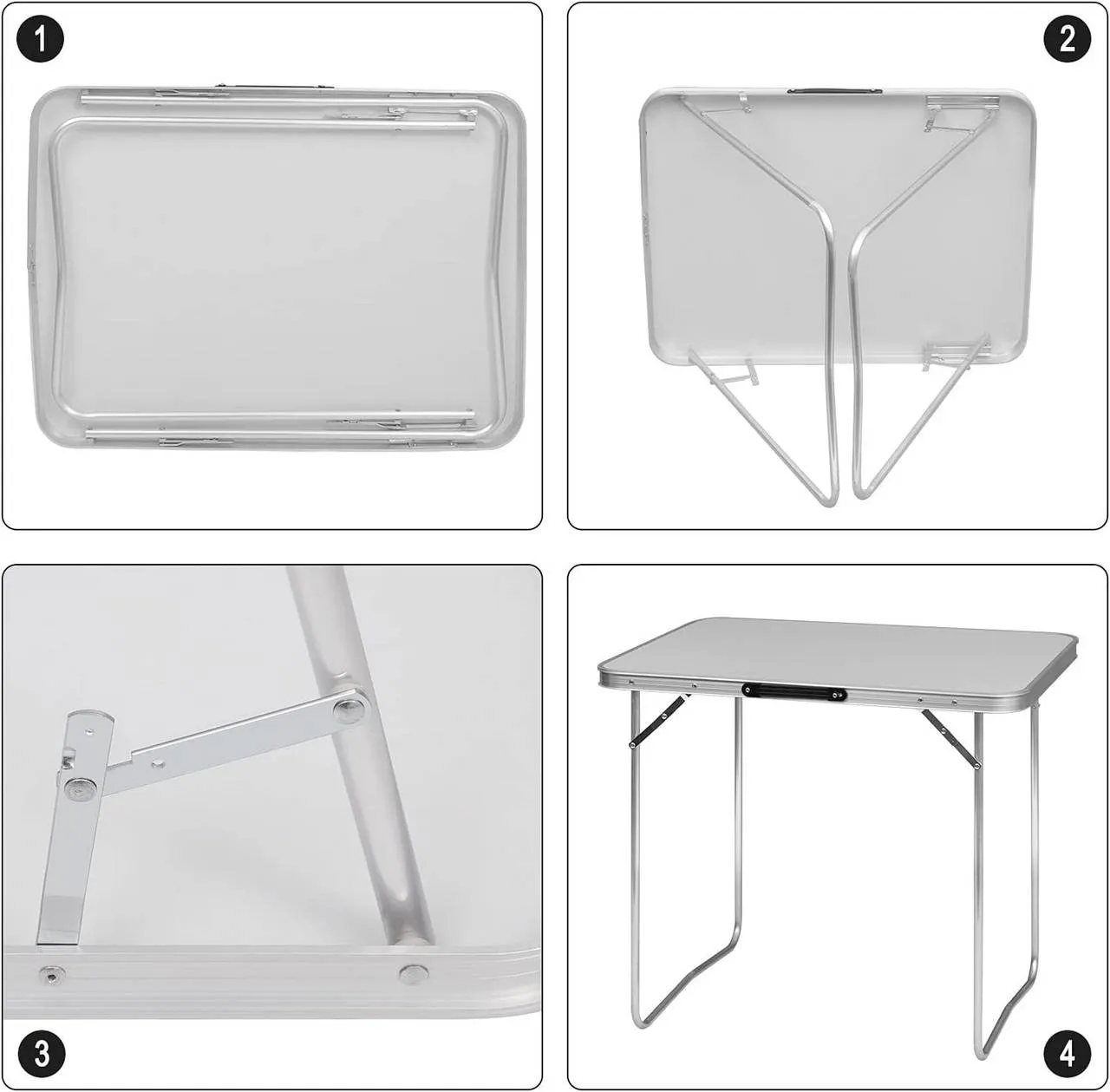 Rootz Portable Aluminum Camping Table - Folding Outdoor Table -Compact Foldable Table - Lightweight - 60cm x 70cm x 80cm
