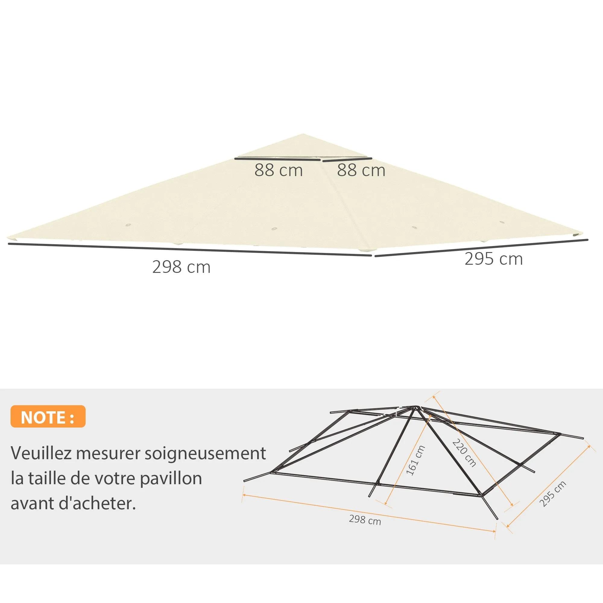 Rootz Replacement Roof for Pavilion Pergola Tent - Garden Canopy - Outdoor Shade - UV Protection - 298cm x 295cm Brown