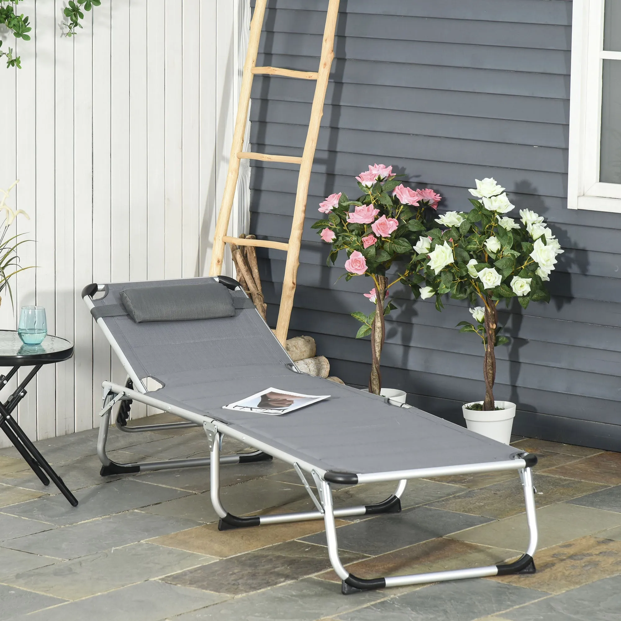 Rootz Sun Lounger - Foldable Deck Chair - Adjustable Recliner - Ultimate Comfort - 196cm x 66cm x 33cm
