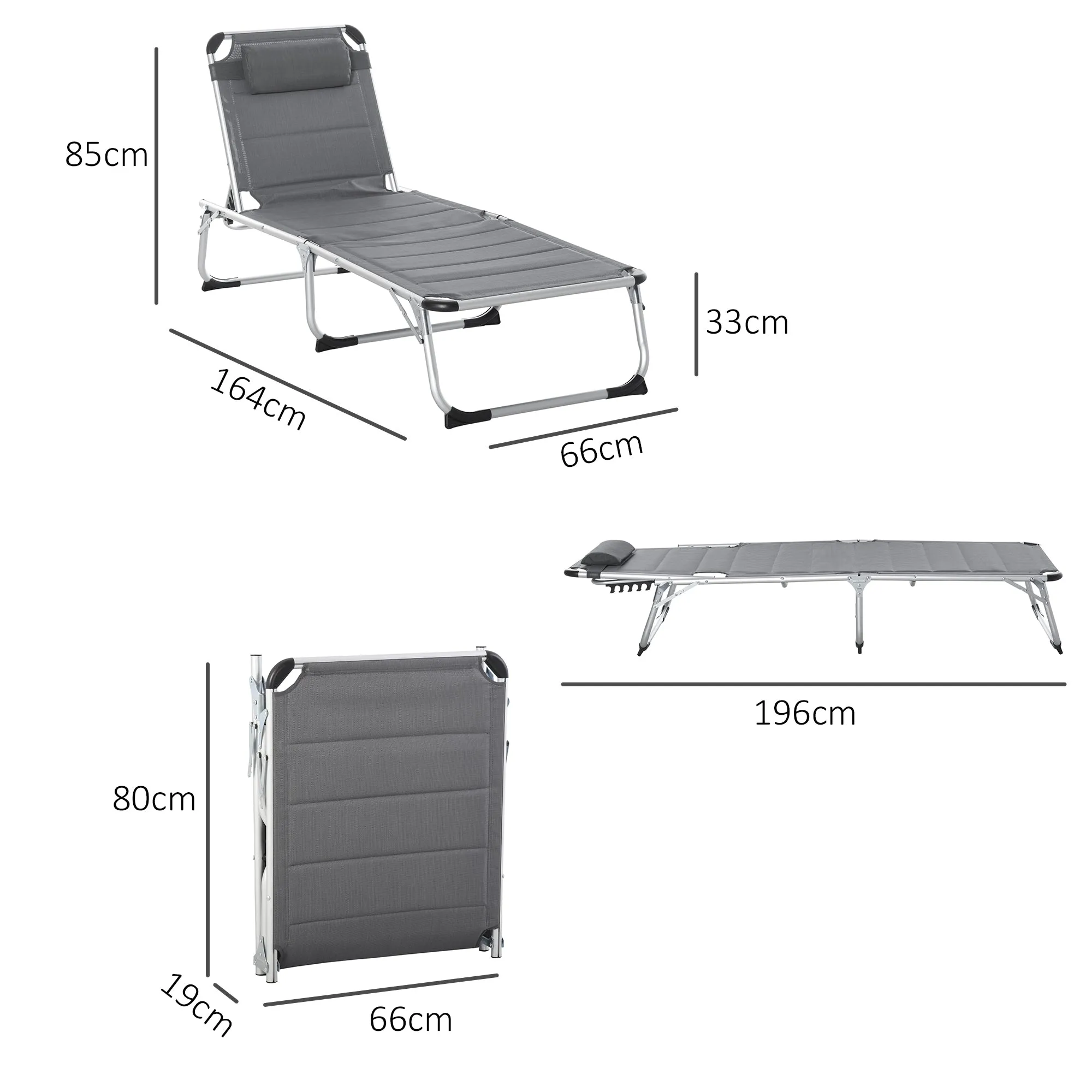 Rootz Sun Lounger - Foldable Deck Chair - Adjustable Recliner - Ultimate Comfort - 196cm x 66cm x 33cm