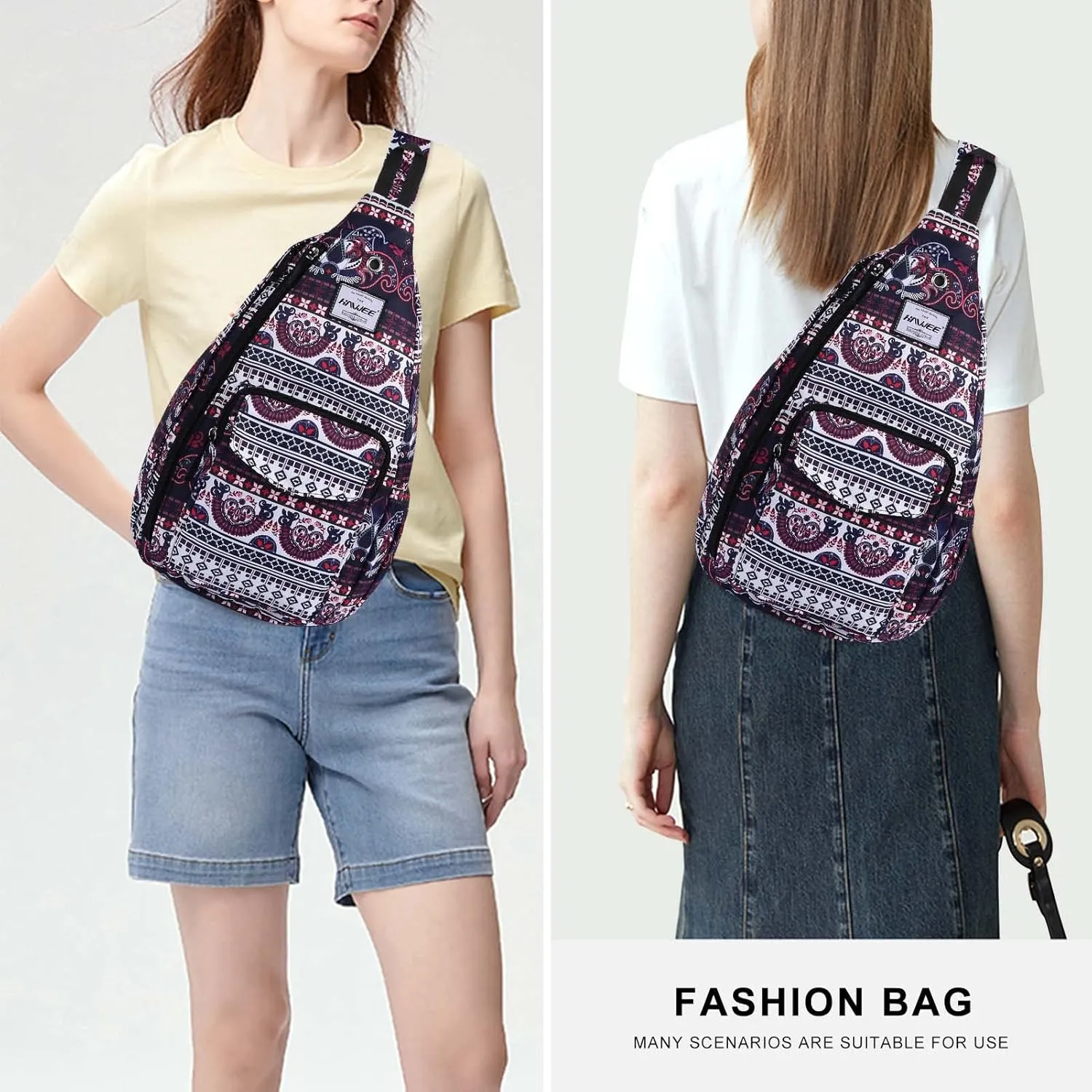 Rope Sling Bag for Women Men Casual Cross Body Daypack Backpack Adjustable Strap Water Repellent for Travel/Sport