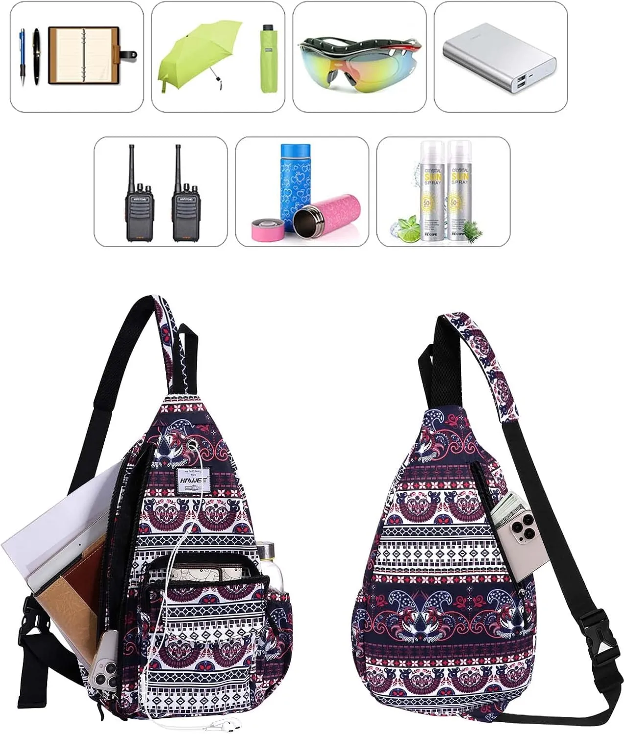 Rope Sling Bag for Women Men Casual Cross Body Daypack Backpack Adjustable Strap Water Repellent for Travel/Sport