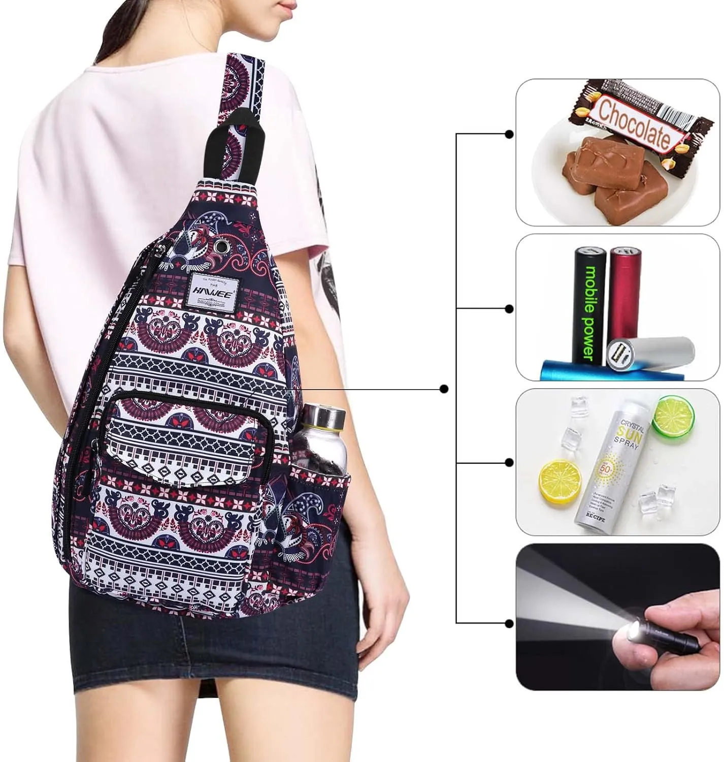 Rope Sling Bag for Women Men Casual Cross Body Daypack Backpack Adjustable Strap Water Repellent for Travel/Sport