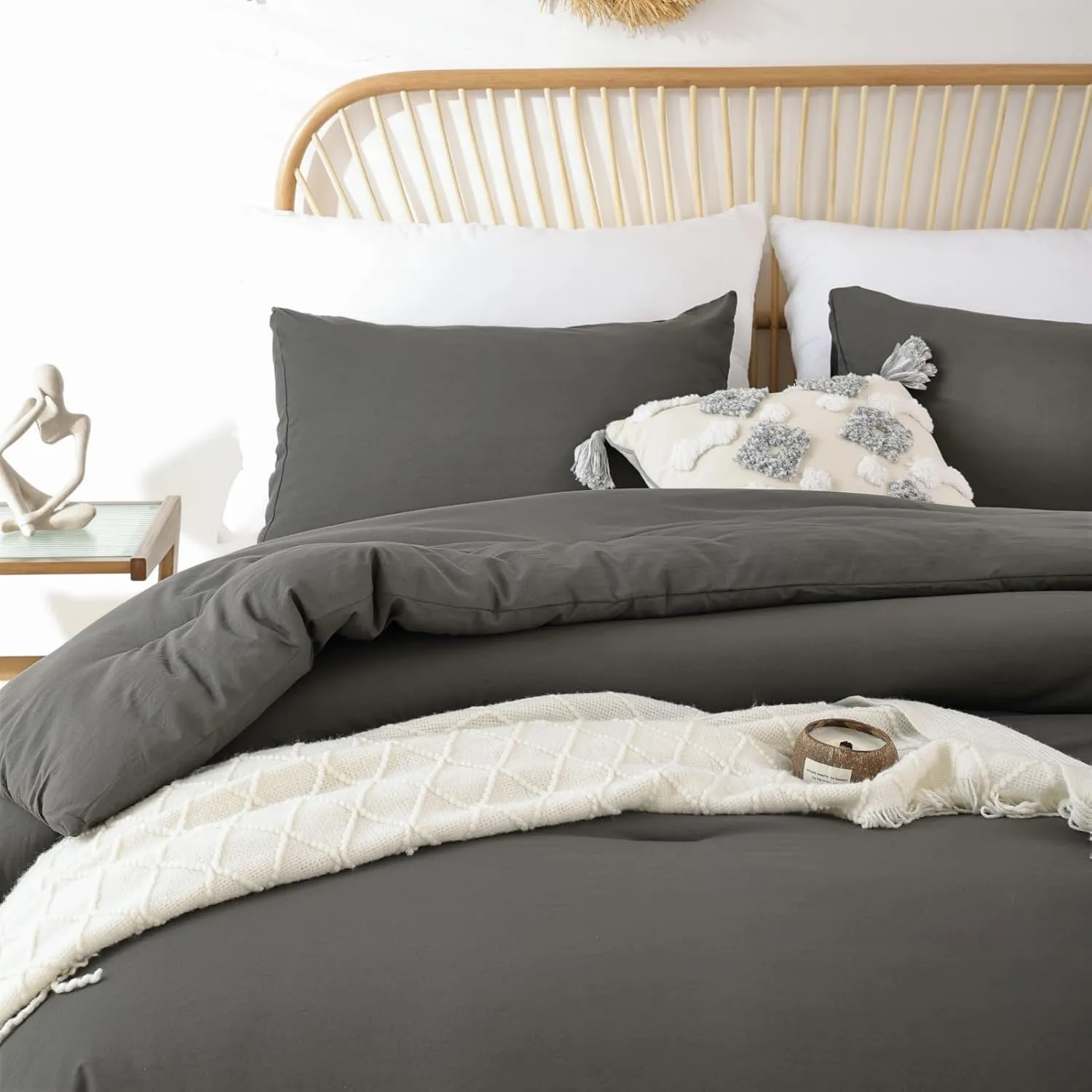 ROSGONIA King Size Comforter Set Charcoal Grey, 3pcs (1 Dark Gray Comforter & 2 Pillowcases), All Season Bedding Lightweight Bedspread Blanket Quilt