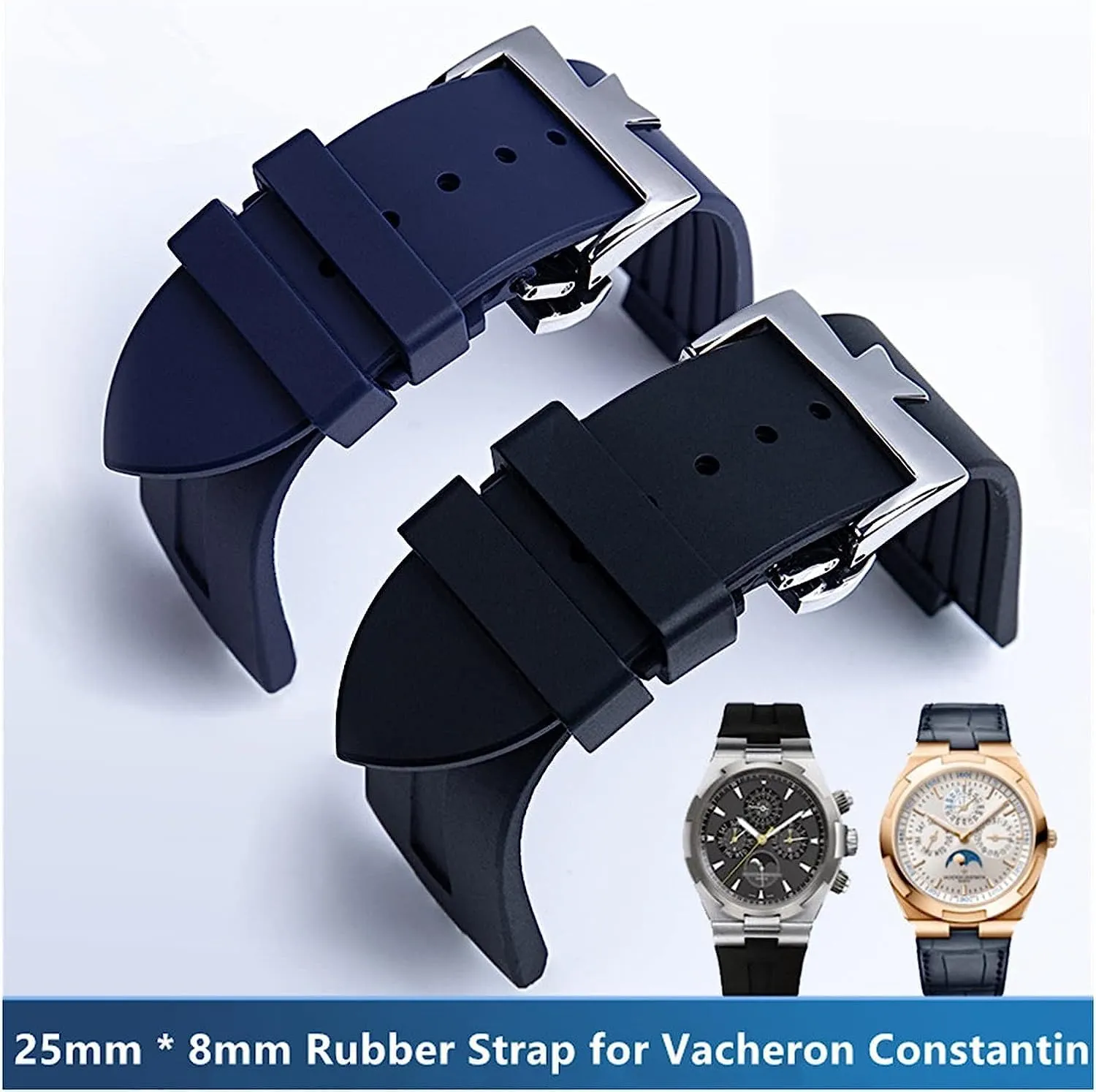 Rubber WatchBand for Vacheron Constantin Overseas Watch Waterproof Sport Strap 25mm * 8mm
