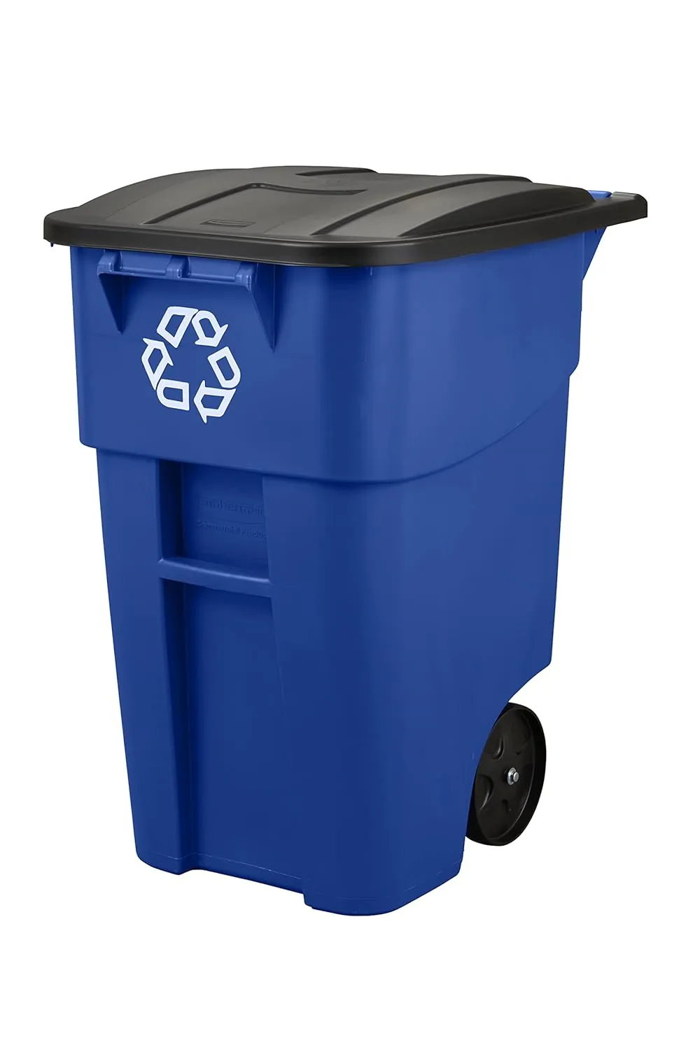 Rubbermaid Commercial Products BRUTE Rollout Heavy-Duty Wheeled Recycling Can/Bin, 50-Gallon, Blue Recycling, for Restaurants/Hospitals/Offices/Warehouses/Garage