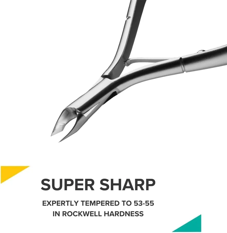 Rui Smiths Ultra-Premium Stainless Steel Cuticle Nippers - Professional Stainless Steel Cuticle Cutters - Spanish Handle, Rounded Box Joint, Matte Chrome Plated - 4mm Jaw, Single Spring