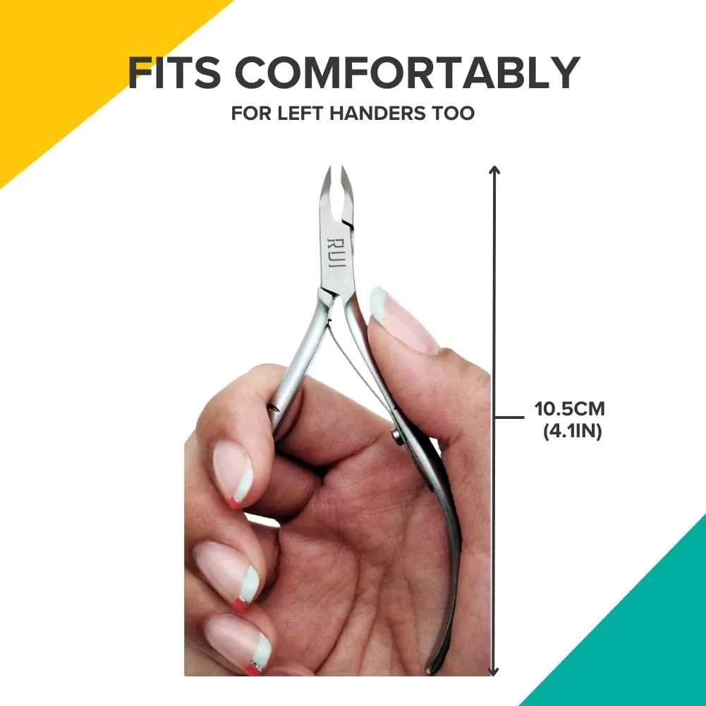 Rui Smiths Ultra-Premium Stainless Steel Cuticle Nippers - Professional Stainless Steel Cuticle Cutters - Spanish Handle, Rounded Box Joint, Matte Chrome Plated - 4mm Jaw, Single Spring
