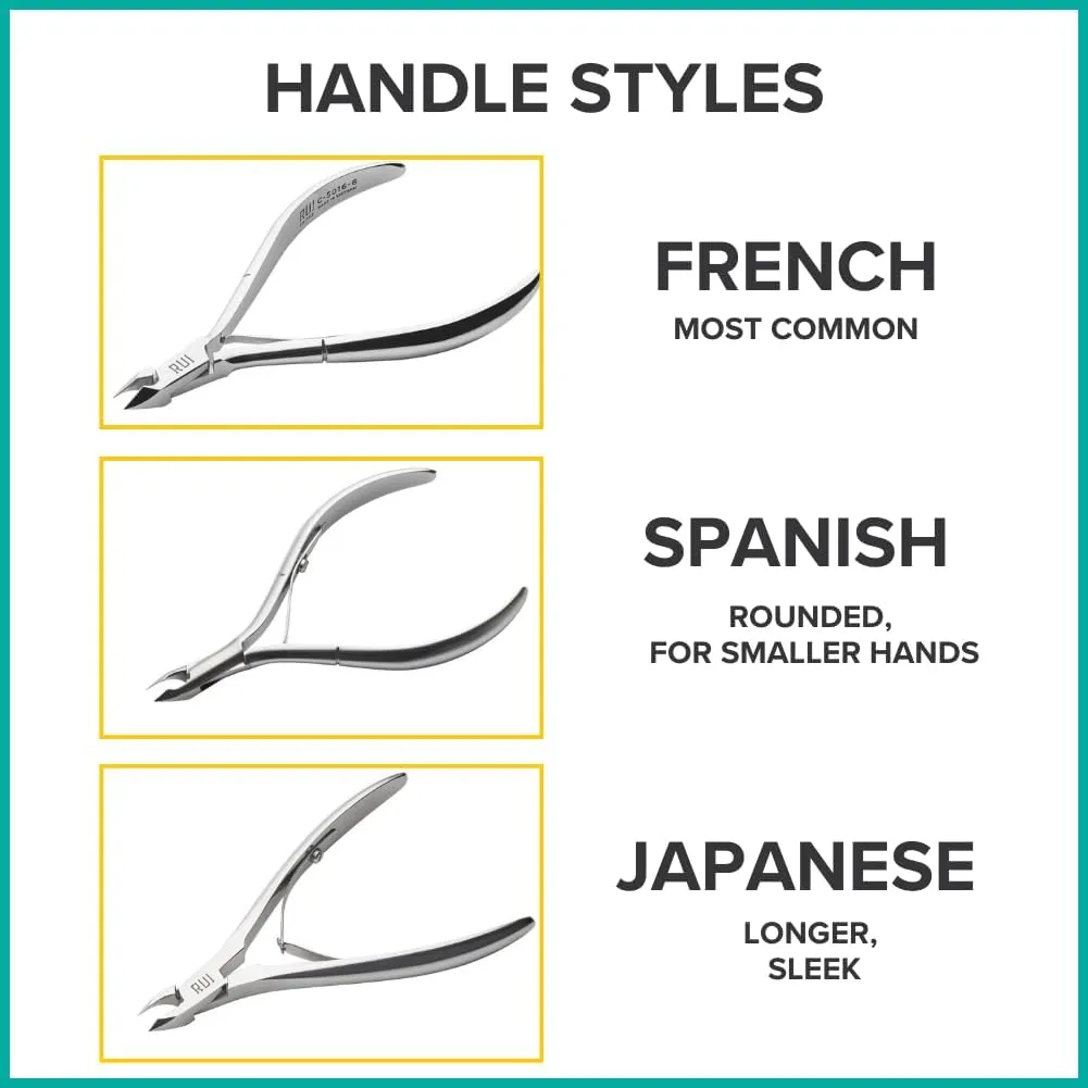 Rui Smiths Ultra-Premium Stainless Steel Cuticle Nippers - Professional Stainless Steel Cuticle Cutters - Spanish Handle, Rounded Box Joint, Matte Chrome Plated - 4mm Jaw, Single Spring