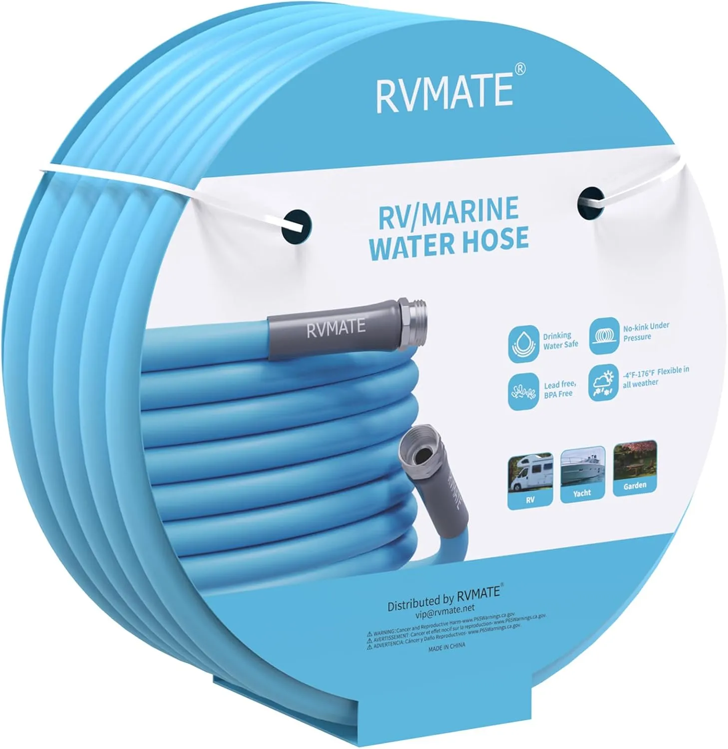 RVMATE RV Water Hose 50FT, 5/8” Inner Diameter Drinking Water Hose Lead-free, No Leaking Garden Hose For RV/Trailer/Camping, RV Accessories