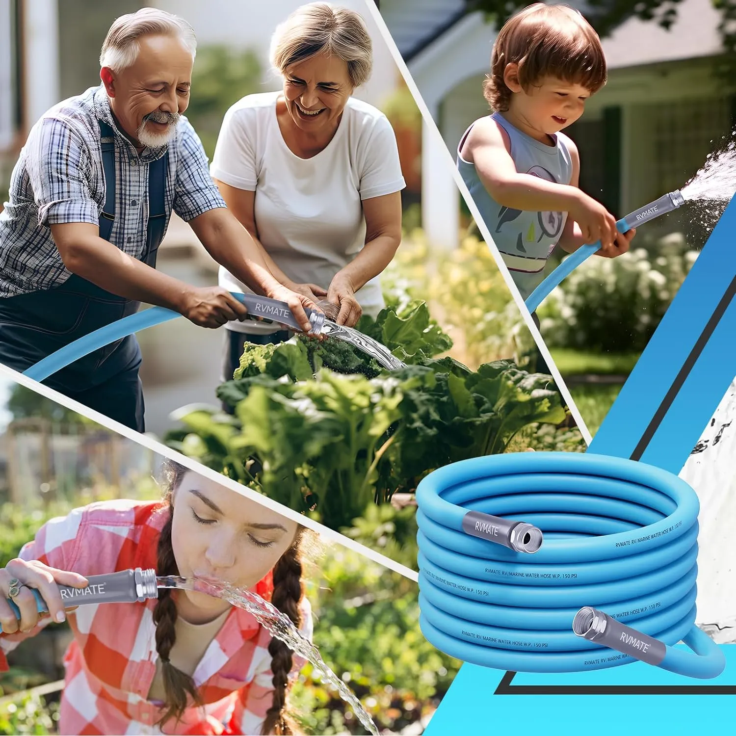 RVMATE RV Water Hose 50FT, 5/8” Inner Diameter Drinking Water Hose Lead-free, No Leaking Garden Hose For RV/Trailer/Camping, RV Accessories