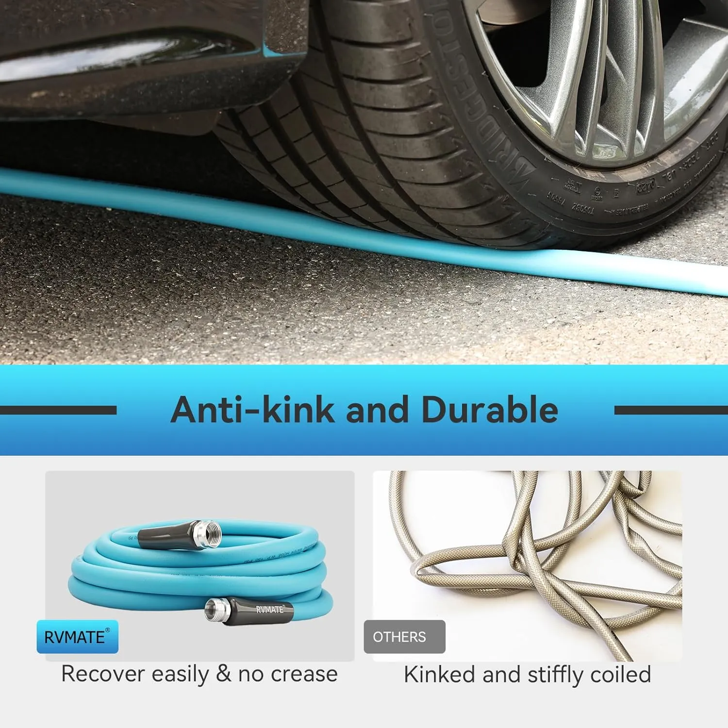 RVMATE RV Water Hose 50FT, 5/8” Inner Diameter Drinking Water Hose Lead-free, No Leaking Garden Hose For RV/Trailer/Camping, RV Accessories