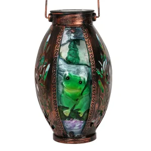 Rynx | Ouisjyer Solar Lanterns Outdoor, Frog And Lotus Leaf Solar Powered Led Glass Lamps Waterproof Stained Glass Metal Solar Lantern With Carving Design For Garden Table Patio Garden (5.31" * 13.94")