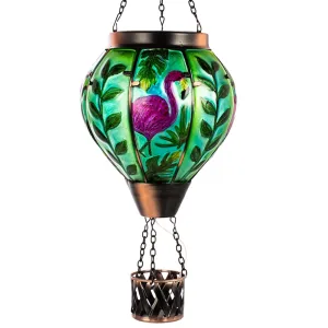 Rynx | Vewolight Flamingo Balloon Solar Lantern with Candle Holder, Hanging Solar Lantern with Flaming Flame, Glass Solar Lantern Outdoor Waterproof for Lawn, Veranda, Wood Decor, Christmas Gifts