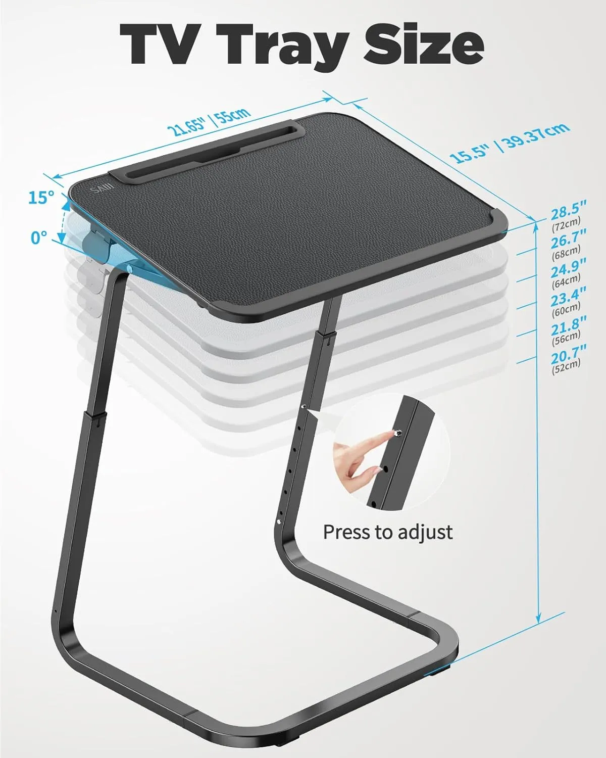 SAIJI Adjustable TV Tray Table - Heavy Duty Trays for Eating on Couch, Laptop Desk for Sofa/Bedside, Extra Large TV Dinner Table with Cup Holder