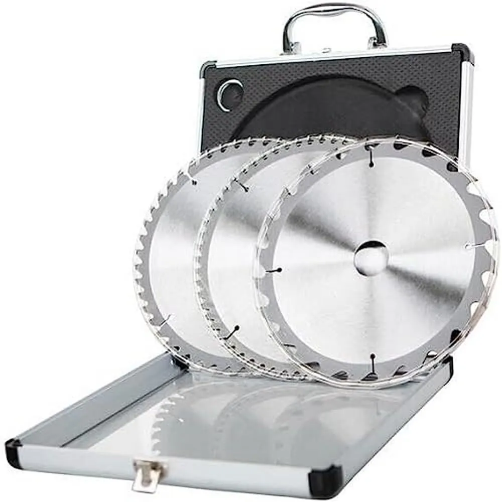 Saw Blade Set of 3 | 24/48/60 Teeth | Tungsten Carbide | Ideal for MDF, Laminate, Hardwood, Plastics, Aluminium, Non-ferrous Metals | With Case