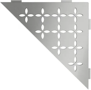 Schluter Triangular Corner Shelf for Tiled Walls - Floral Design, Stainless Steel Material, Brushed Stainless Steel Finish, 3/32” Thick Anchoring Tabs - SES1D5EB