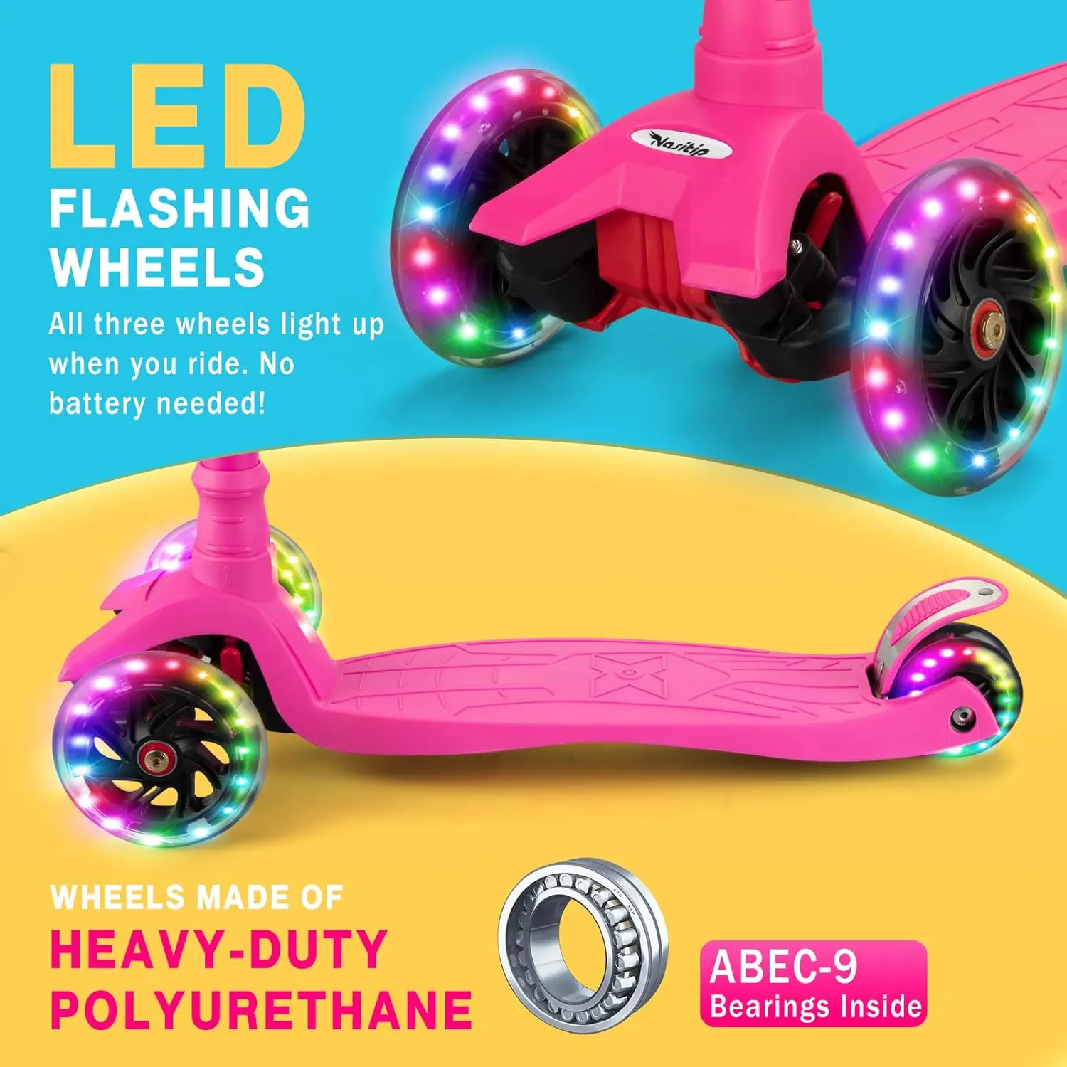 Scooters for Kids Ages 3-5, Kick Scooter for Boys Girls, 4 Adjustable Height, AEBC-9 Bearing, 3 Light Up Wheels, Lean to Steer, Outdoor Activities for Toddlers from 3 to 12 Years Old, Deep-Black