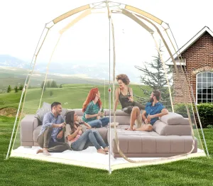 Screen House Pop Up Canopy, Portable Tent for Camping Outdoor Gazebo Weatherproof Prefab Tiny Homes, Beige (10x10FT)