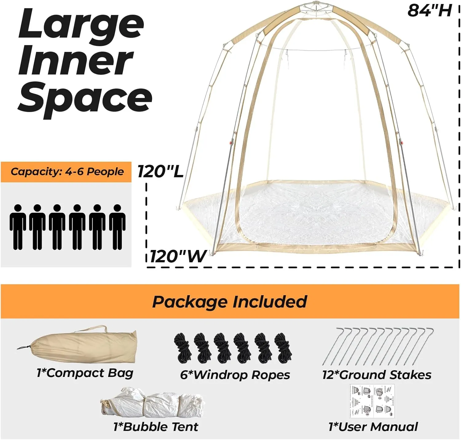 Screen House Pop Up Canopy, Portable Tent for Camping Outdoor Gazebo Weatherproof Prefab Tiny Homes, Beige (10x10FT)