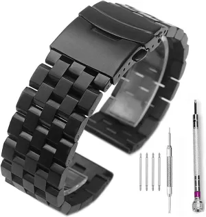 SDFFGHJ Brushed Stainless Steel Watch Band Strap 18mm/20mm/22mm/24mm/26mm Metal Replacement Bracelet Men Women Zwart/Silver WristBand(Black,22mm)