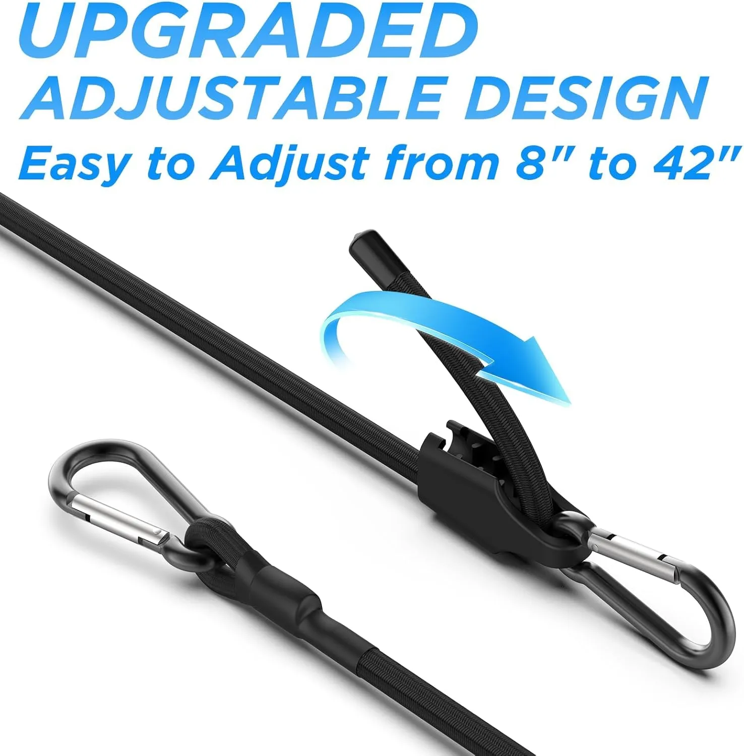 SDTC Tech 36 Inch Adjustable Bungee Cords with Carabiner Hooks, 4 Pack Heavy Duty Outdoor Super Elastic Bungee Straps Easily Adjust from 8" to 42" for Cargo, Bike, Luggage, Carts, Truck