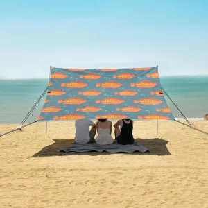 Sea Fish Bubbles Water Beach Canopy Tent Anti-UV & Wind Resistant, Camping Sun Shelter Easy Setup Portable,Outdoor Shade Tents with Sandbags,Sand Shovels,Ground Pegs & Stability Poles