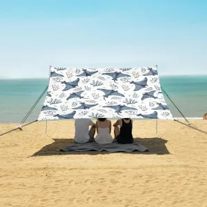 Sea Stingray Water Plants Beach Canopy Tent Anti-UV & Wind Resistant, Watercolor Camping Sun Shelter Easy Setup Portable,Outdoor Shade Tents with Sandbags,Sand Shovels,Ground Pegs & Stability Po