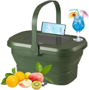 Seezengreen16L Collapsible Picnic Basket with Handles & Lid as Stand Up Table - Foldable, Lightweight, Water-Proof & Leak-Proof - 3-in-1 Bucket for Picnics, Camping, Travelling and Road Trips