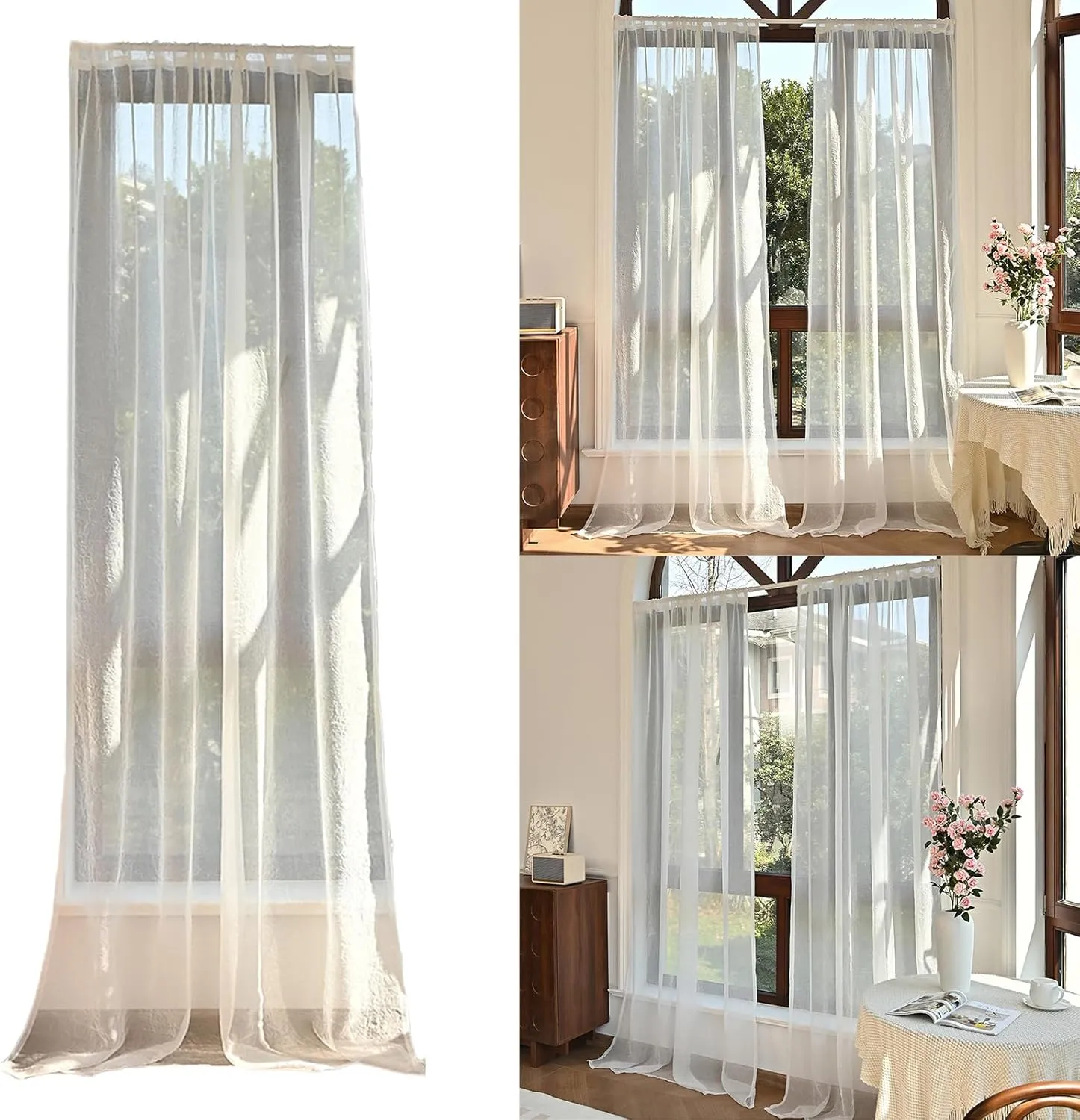 Semi Sheer Curtains Grommets Curtains Voile Textured Soft and Lightweight Window Treatments for Kitchen