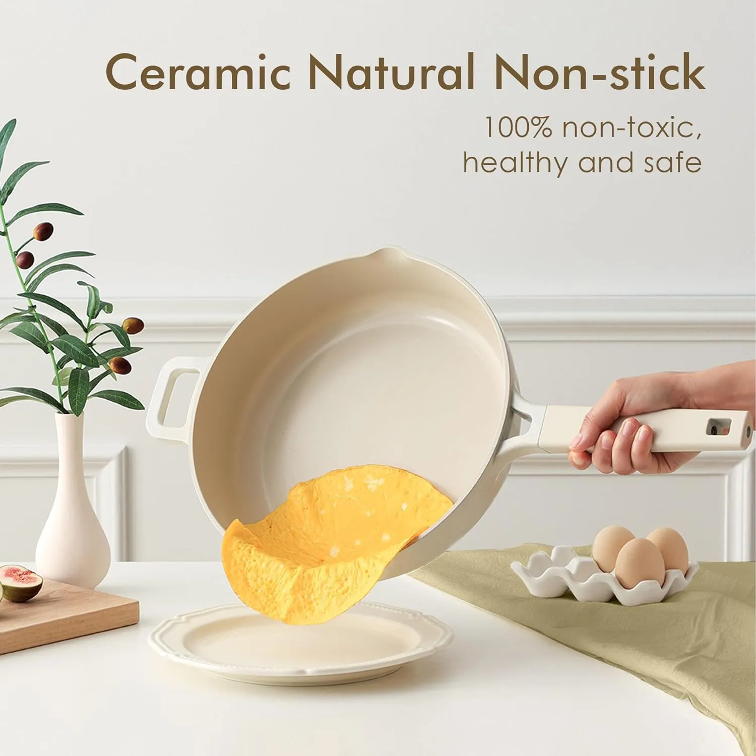SENSARTE Ceramic Cookware Set, Pro Series Pots and Pans Set Nonstick, Non-toxic Healthy Induction Cookware, 14 Pcs Non Stick Kitchen Cooking Set w/Die-cast Lids, PFOA PFAS PTFE Free, Dishwasher Safe