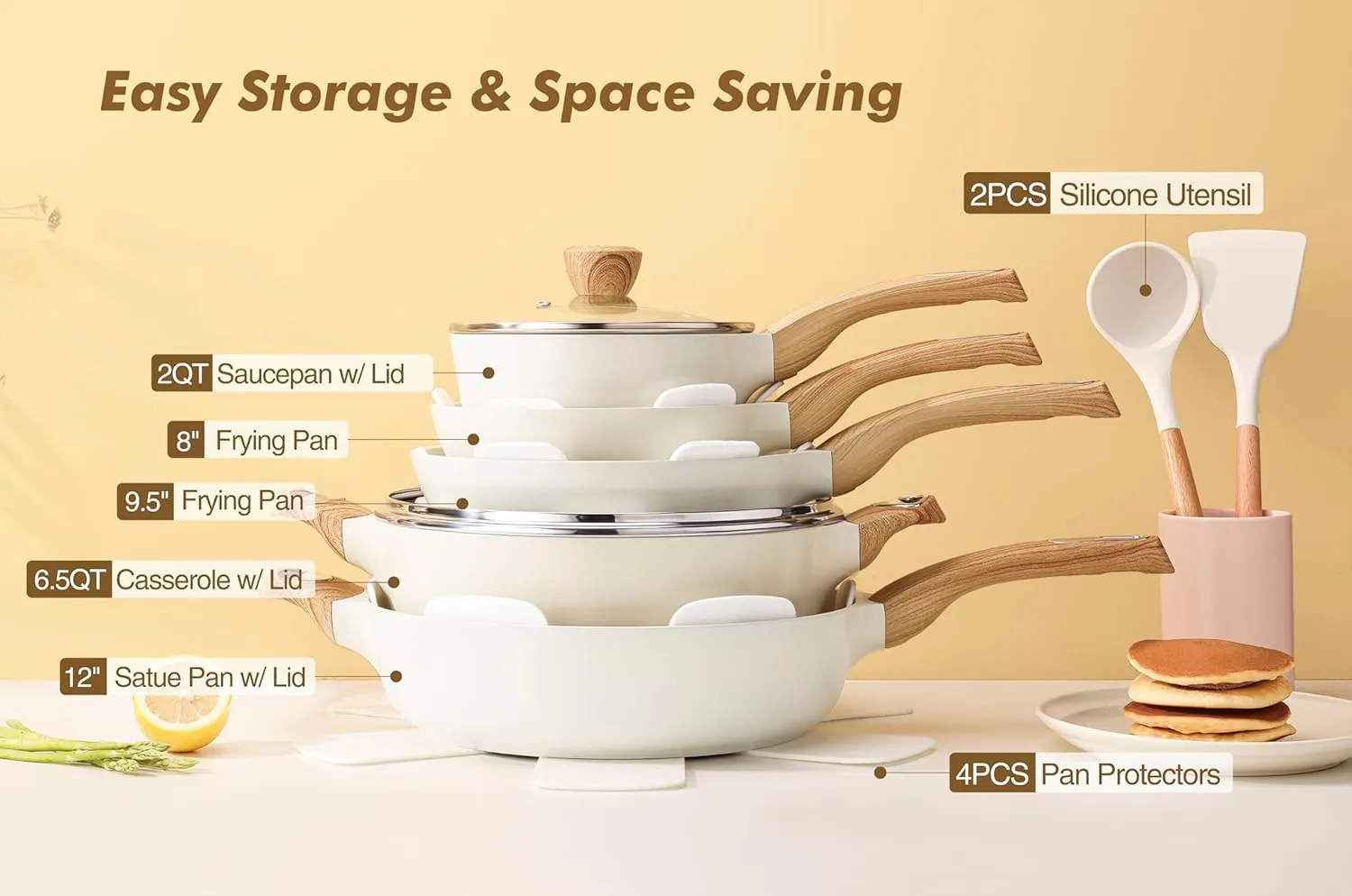 SENSARTE Ceramic Cookware Sets, Pots and Pans Set Non stick, 14-Piece Induction Cookware, Non toxic Healthy Non Stick Kitchen Cooking Set, with Frying Pans Set, PFAS PTFE PFOA PFOS Free