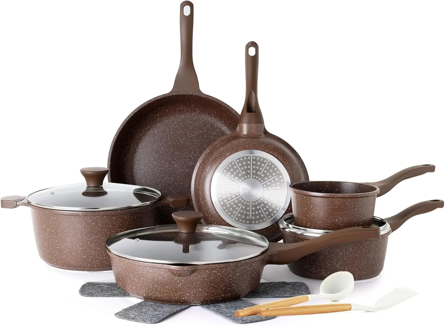 SENSARTE Nonstick Cookware Set 16-Piece, Healthy Pots and Pans Set Non-toxic Kitchen Cooking Set with Stay-Cool Handles, Silicone Utensils and Pot Protectors, PFOA Free