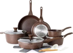 SENSARTE Nonstick Cookware Set 16-Piece, Healthy Pots and Pans Set Non-toxic Kitchen Cooking Set with Stay-Cool Handles, Silicone Utensils and Pot Protectors, PFOA Free