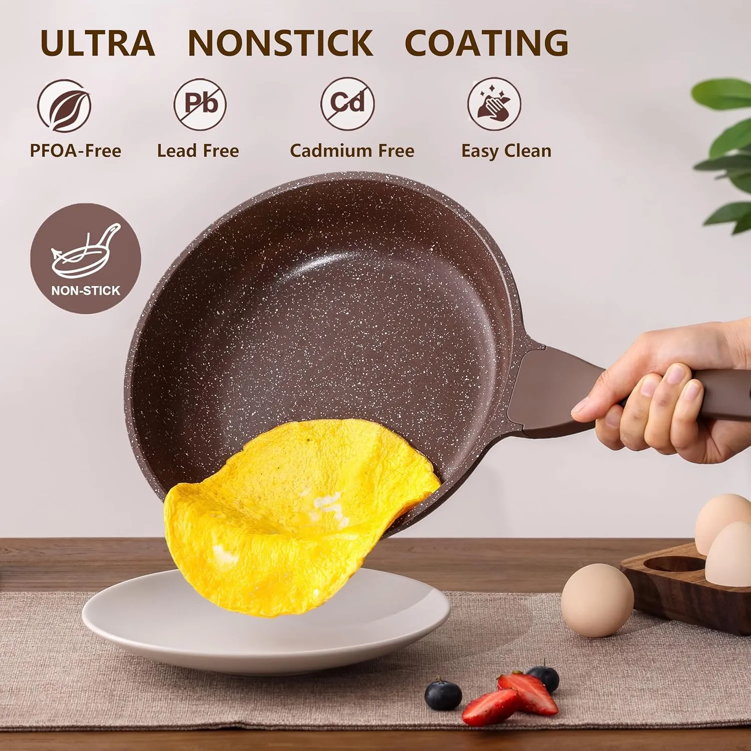 SENSARTE Nonstick Cookware Set 16-Piece, Healthy Pots and Pans Set Non-toxic Kitchen Cooking Set with Stay-Cool Handles, Silicone Utensils and Pot Protectors, PFOA Free