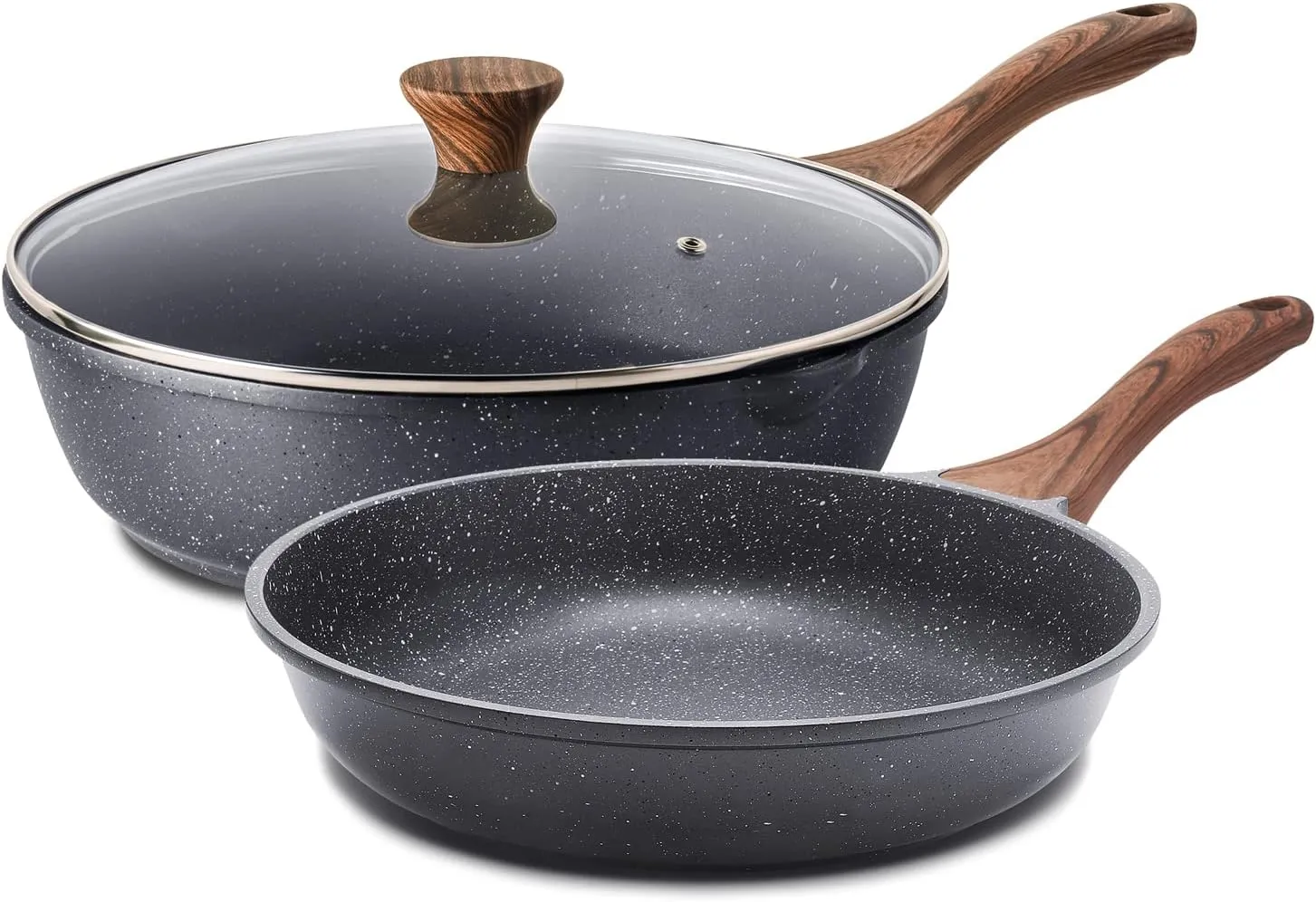 SENSARTE Nonstick Frying Pan Skillets, Swiss Granite Coating Omelette Pans, Healthy Cookware, PFOA Free(9.5 Inch Frying Pan and 5QT Saute Pan)