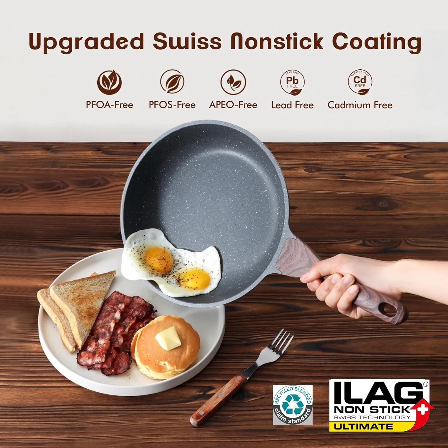 SENSARTE Nonstick Frying Pan Skillets, Swiss Granite Coating Omelette Pans, Healthy Cookware, PFOA Free(9.5 Inch Frying Pan and 5QT Saute Pan)