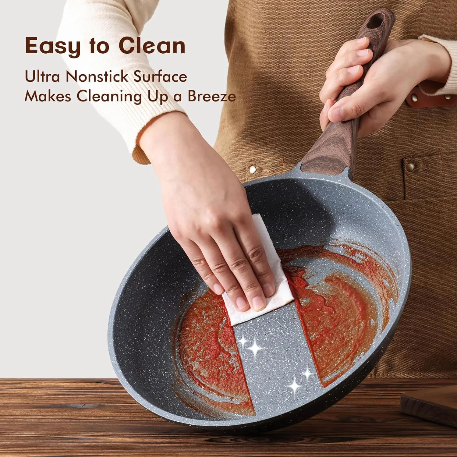 SENSARTE Nonstick Frying Pan Skillets, Swiss Granite Coating Omelette Pans, Healthy Cookware, PFOA Free(9.5 Inch Frying Pan and 5QT Saute Pan)