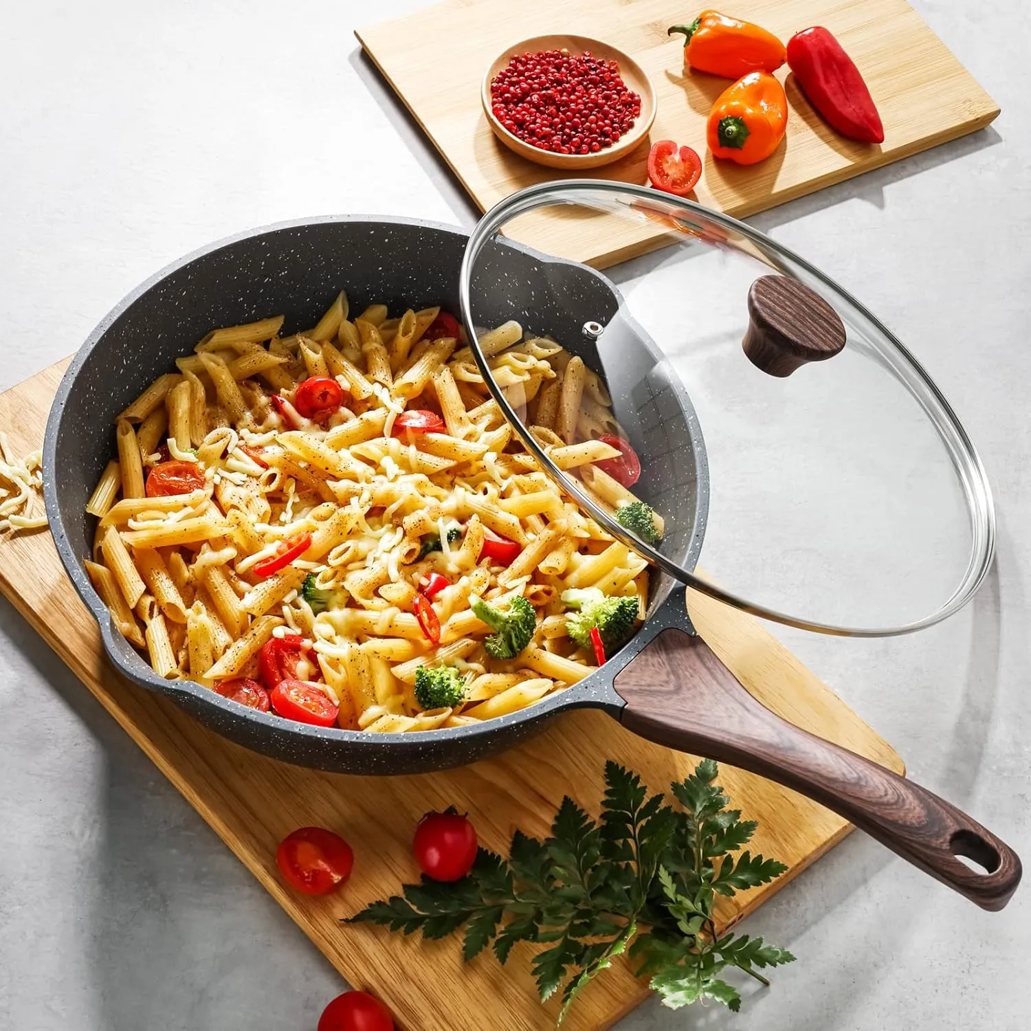 SENSARTE Nonstick Frying Pan Skillets, Swiss Granite Coating Omelette Pans, Healthy Cookware, PFOA Free(9.5 Inch Frying Pan and 5QT Saute Pan)