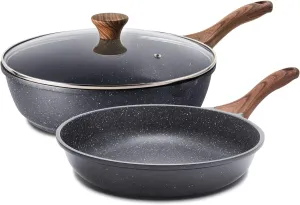 SENSARTE Nonstick Frying Pan Skillets, Swiss Granite Coating Omelette Pans, Healthy Cookware, PFOA Free(9.5 Inch Frying Pan and 5QT Saute Pan)