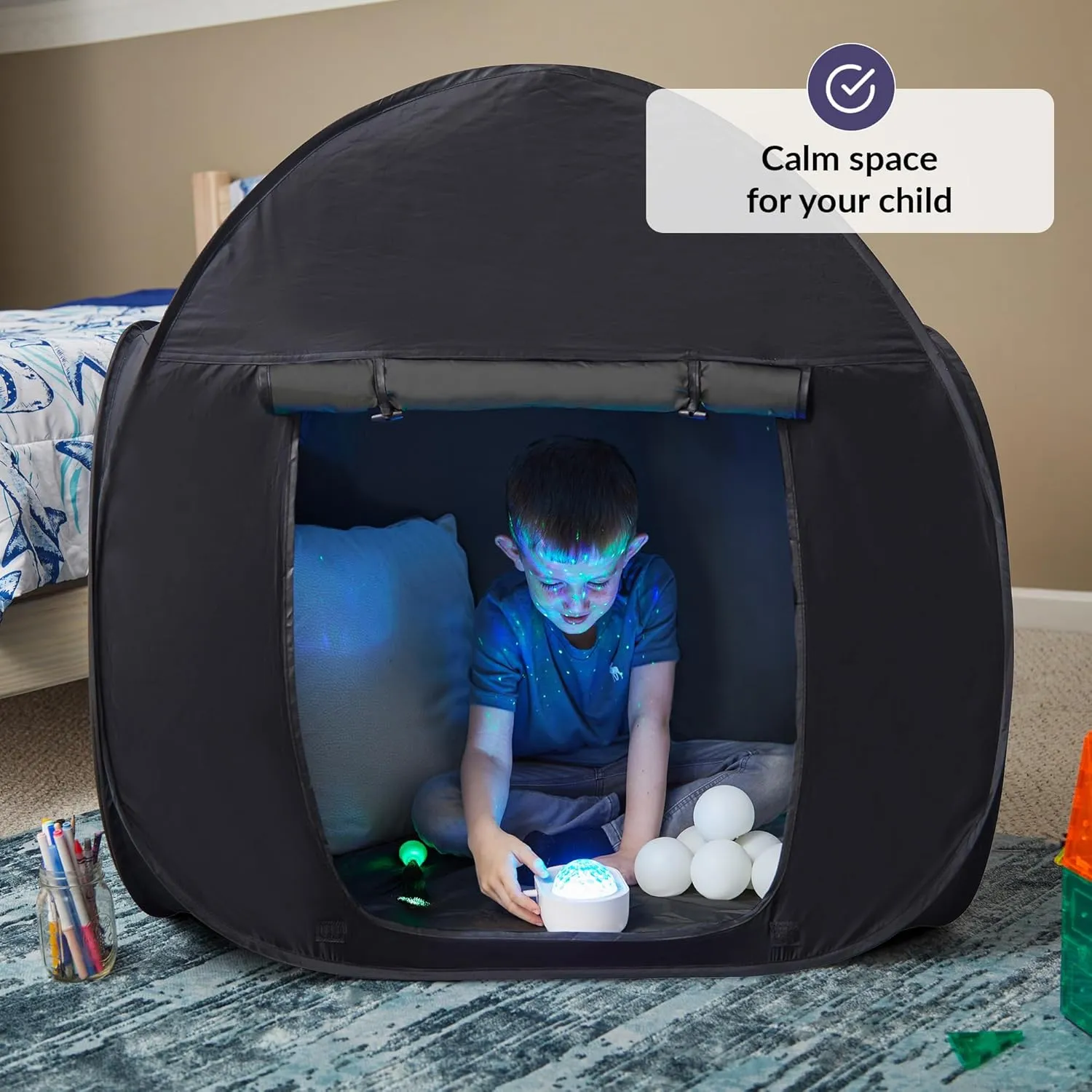 Sensory Play Tent | Calming Hideout for Kids | Sensory Den | Pop-up | Blackout | Indoor Tent | Easy to Setup | Helps with: SPD, Anxiety, ADHD, Autism & More | Single Size