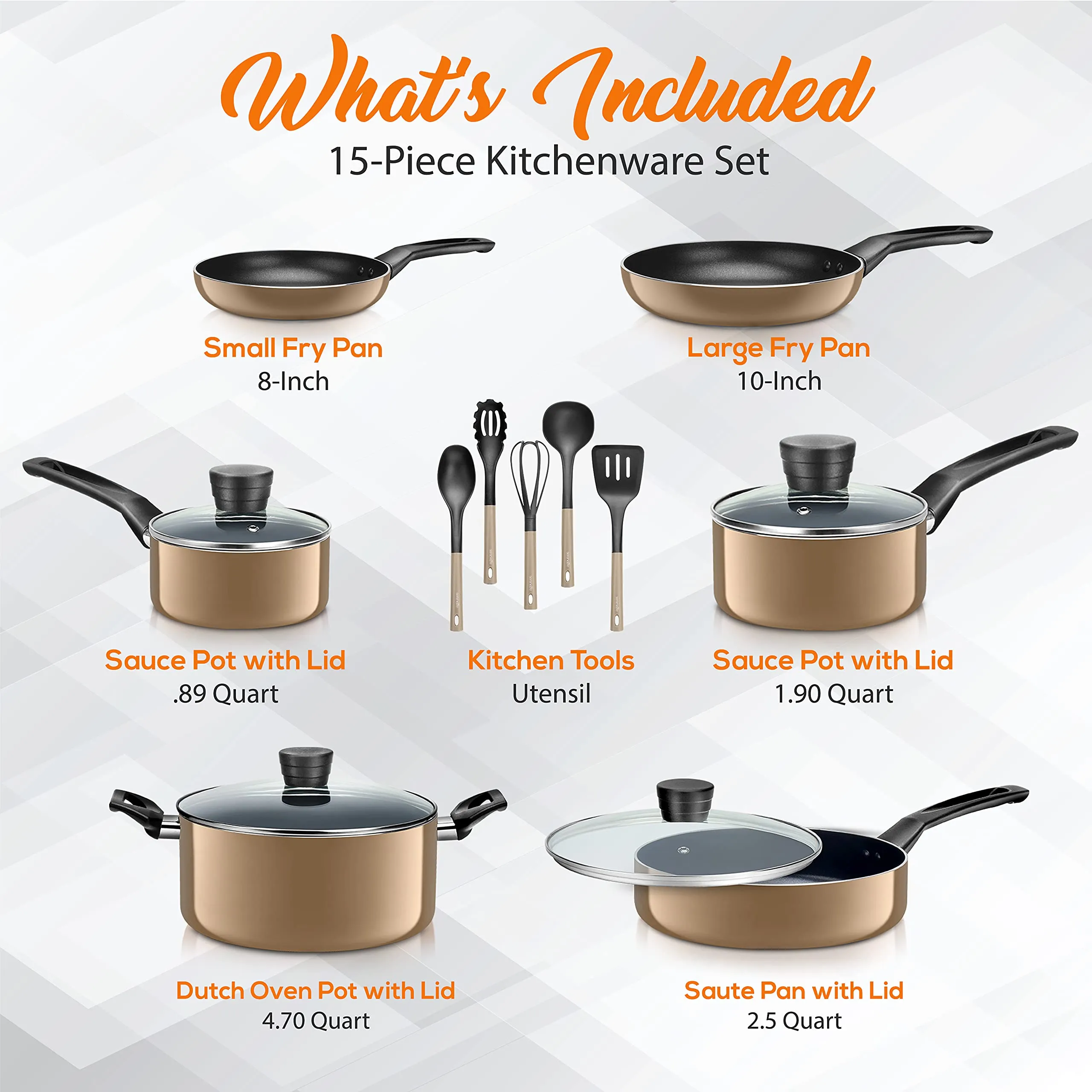 SereneLife Kitchenware Pots & Pans Basic Kitchen Cookware, Black Non-Stick Coating Inside, Heat Resistant Lacquer (15-Piece Set), One Size, Blue