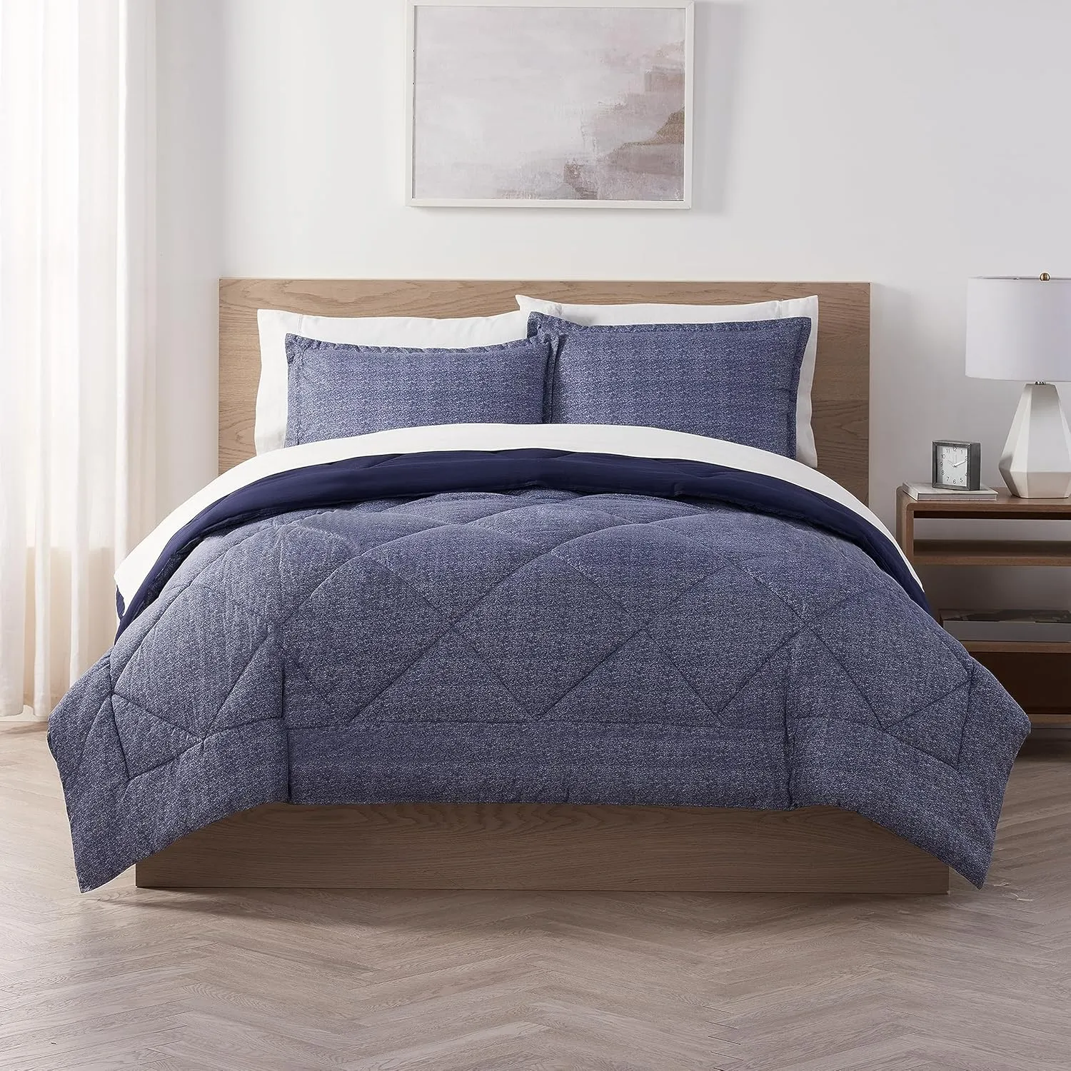 Serta Supersoft Cooling 3 Piece Reversible Comforter Set with Pillow Covers for All Season, King, Peacoat