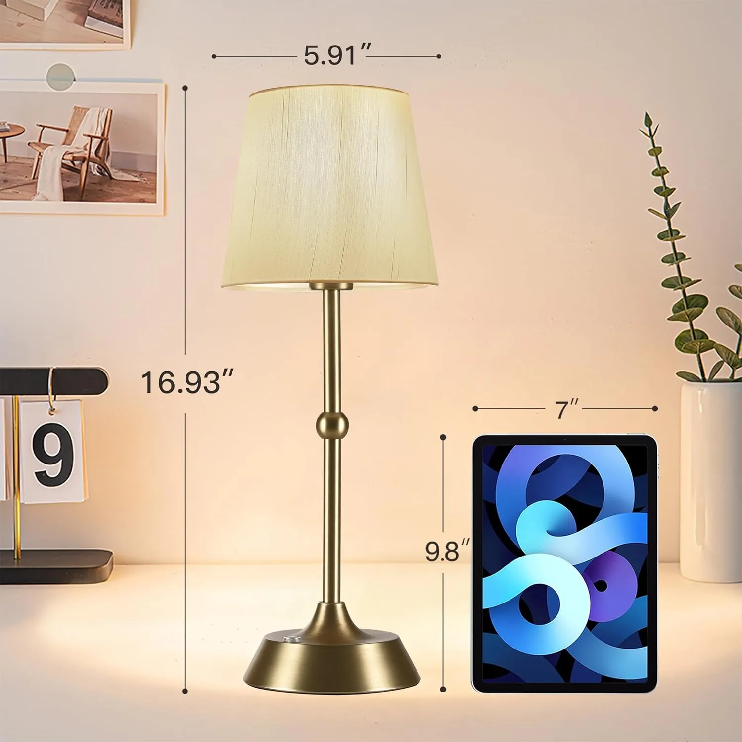 Set of 2 Cordless Cold Table Lamp,LED Portable Dimmable Desk Lamp,6000mA Battery Powered Table Lamp,Touch Control Fabric Table Light for Dining Room,Bedroom,Bar,Camping,Balcony.(LED Bulb Included)