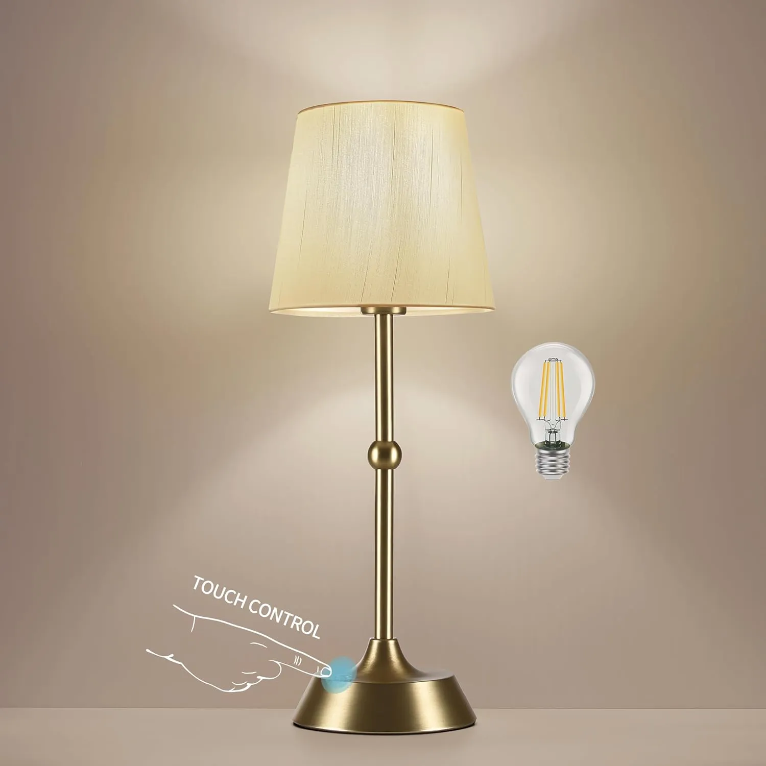 Set of 2 Cordless Cold Table Lamp,LED Portable Dimmable Desk Lamp,6000mA Battery Powered Table Lamp,Touch Control Fabric Table Light for Dining Room,Bedroom,Bar,Camping,Balcony.(LED Bulb Included)